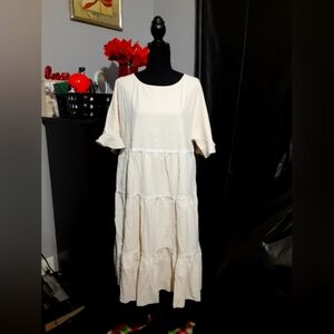 Kirundo NWT Women's Dress Cttage Core Prarie Peasant Embroidered Cream Ivory L